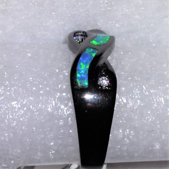 Jewelry New Blue Labcreated Fire Opal Black Gold Plated Ring Size 7 Poshmark